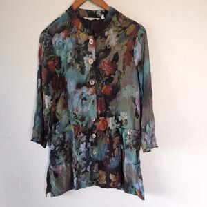 Soft Surroundings Floral Top Tunic Sz S Boho Festival Artsy Whimsigoth Lagenlook